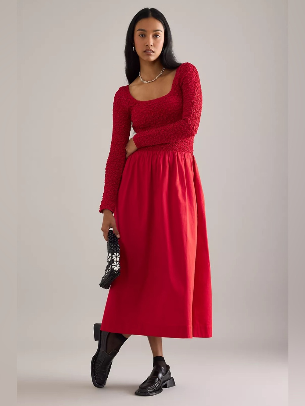 Damson Madder Malinda Long-Sleeve Smocked Midi Dress